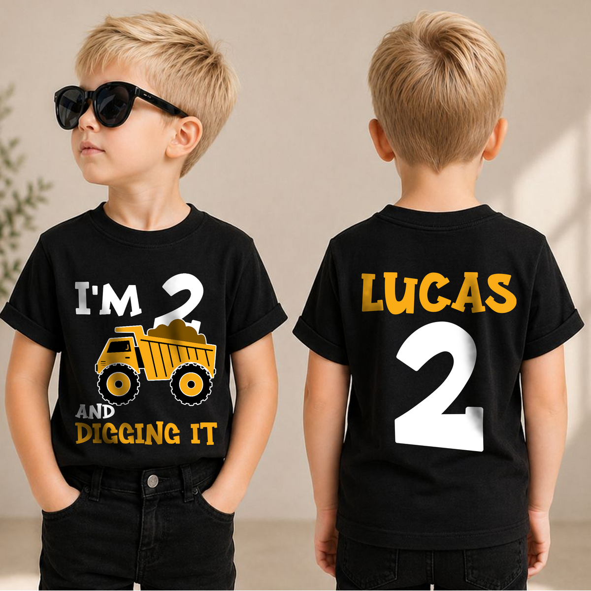 Custom Construction Truck Birthday Boy Shirt 2, Digging It — product view 1