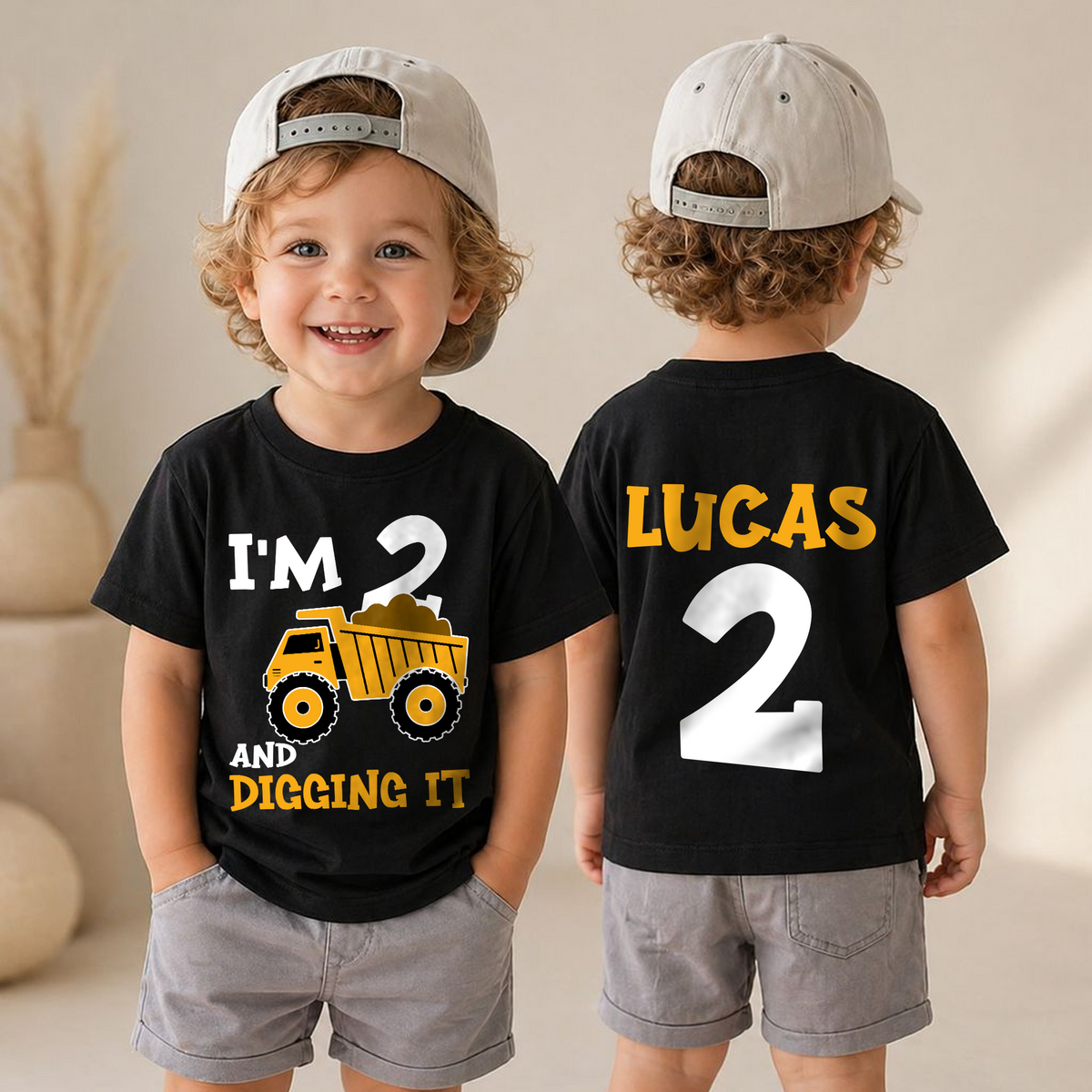 Custom Construction Truck Birthday Boy Shirt 2, Digging It — product view 4
