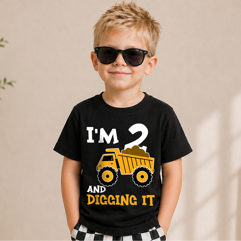 Custom Construction Truck Birthday Boy Shirt 2, Digging It — product view 5