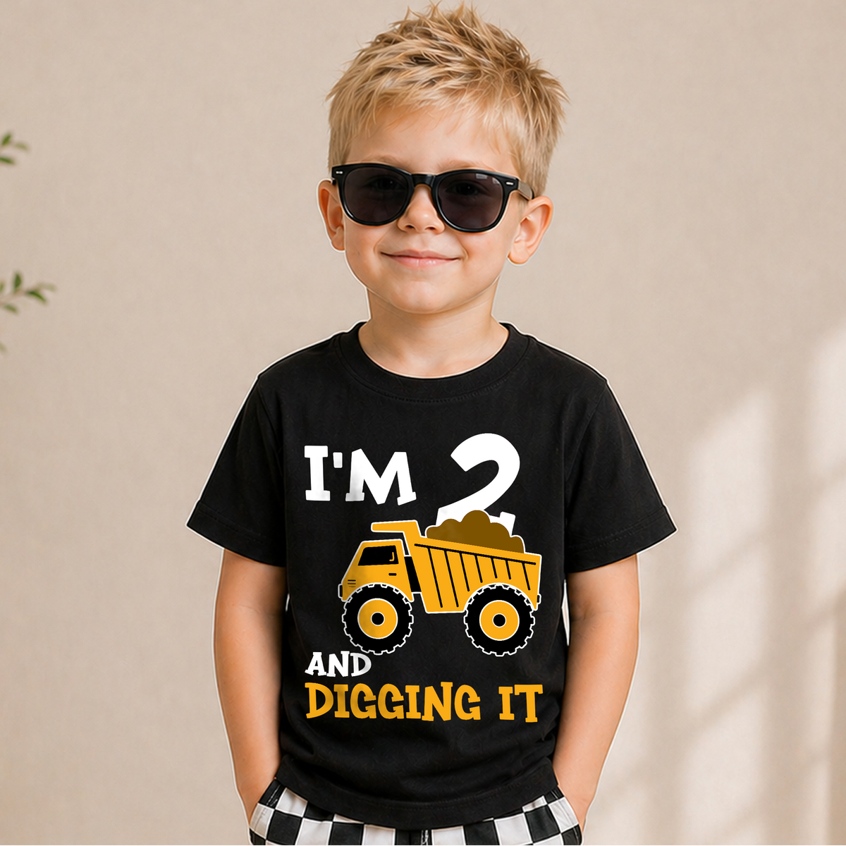 Custom Construction Truck Birthday Boy Shirt 2, Digging It — product view 5