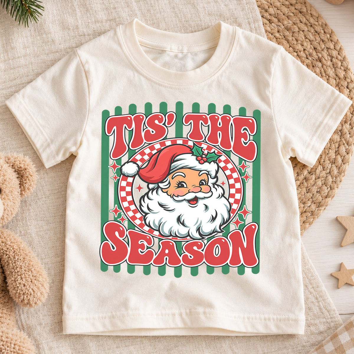 Retro Tis The Season Shirt, Vintage Santa Claus T-Shirt, Cute Kids Christmas Tee, Holiday Graphic Toddler Top, Nostalgic Xmas Gift — product view 1