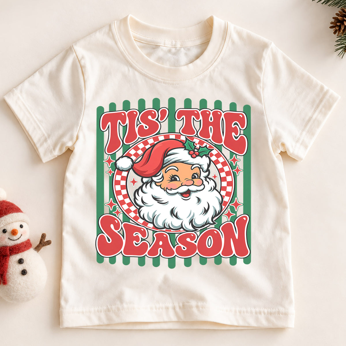 Retro Tis The Season Shirt, Vintage Santa Claus T-Shirt, Cute Kids Christmas Tee, Holiday Graphic Toddler Top, Nostalgic Xmas Gift — product view 2