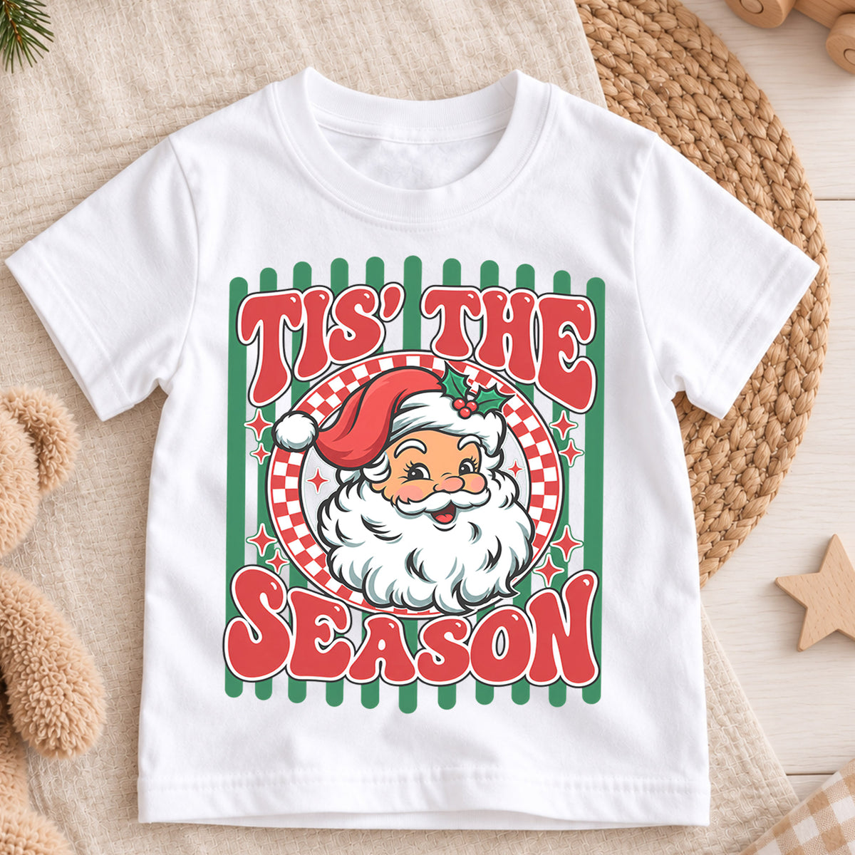 Retro Tis The Season Shirt, Vintage Santa Claus T-Shirt, Cute Kids Christmas Tee, Holiday Graphic Toddler Top, Nostalgic Xmas Gift — product view 3