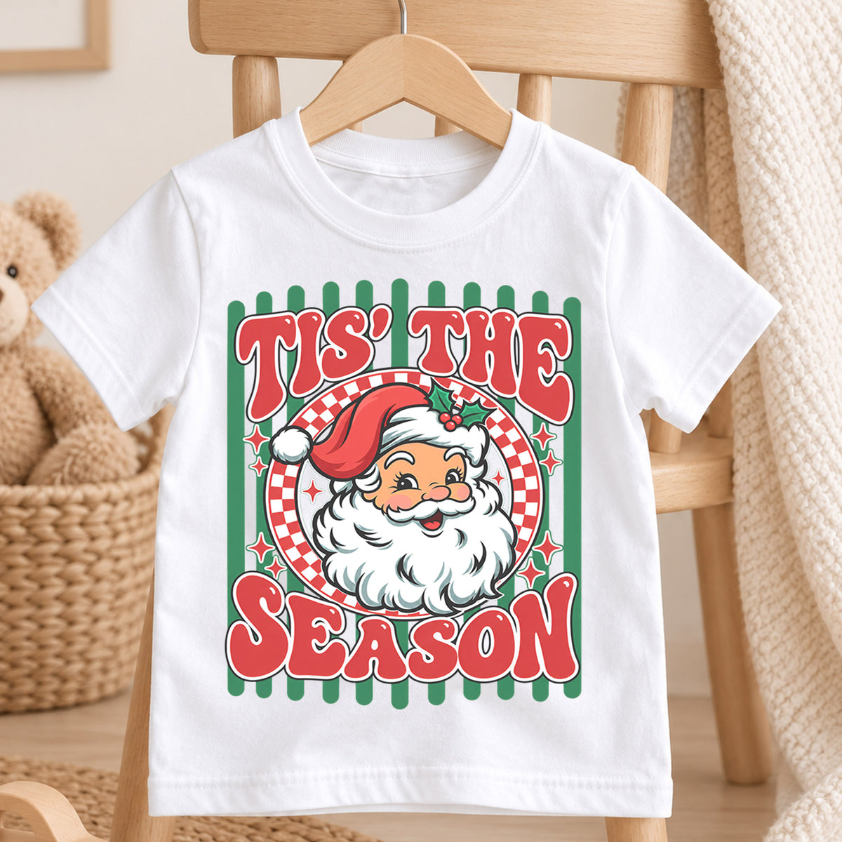 Retro Tis The Season Shirt, Vintage Santa Claus T-Shirt, Cute Kids Christmas Tee, Holiday Graphic Toddler Top, Nostalgic Xmas Gift — product view 4