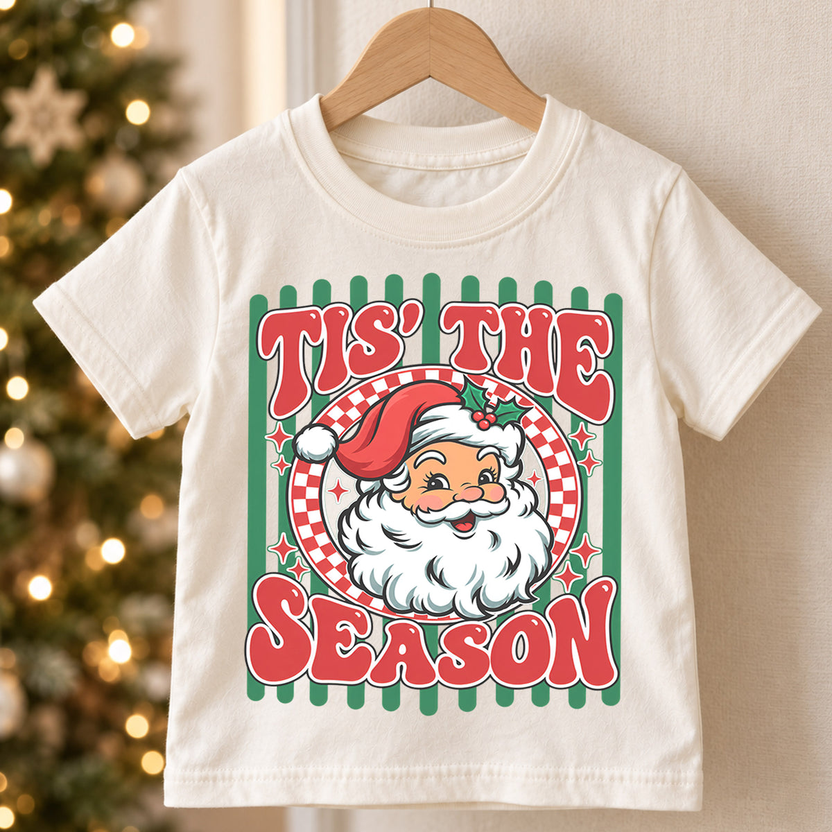 Retro Tis The Season Shirt, Vintage Santa Claus T-Shirt, Cute Kids Christmas Tee, Holiday Graphic Toddler Top, Nostalgic Xmas Gift — product view 5