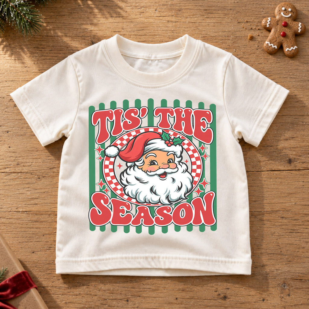 Retro Tis The Season Shirt, Vintage Santa Claus T-Shirt, Cute Kids Christmas Tee, Holiday Graphic Toddler Top, Nostalgic Xmas Gift — product view 6
