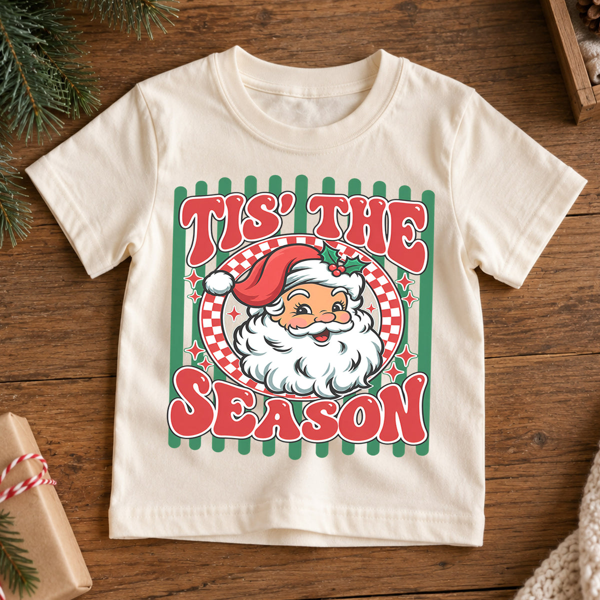 Retro Tis The Season Shirt, Vintage Santa Claus T-Shirt, Cute Kids Christmas Tee, Holiday Graphic Toddler Top, Nostalgic Xmas Gift — product view 7