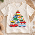 Christmas Construction Truck Kids Shirt, Colorful Vehicle Christmas Tree Tee, Toddler Holiday Gift — product view 1