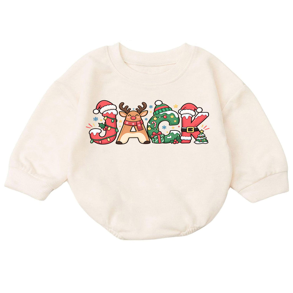 Custom Name Christmas Baby Romper, Personalized Holiday Letter Outfit, 1st Christmas Keepsake, 1st Birthday Gift for Baby Boys Girls — product view 7