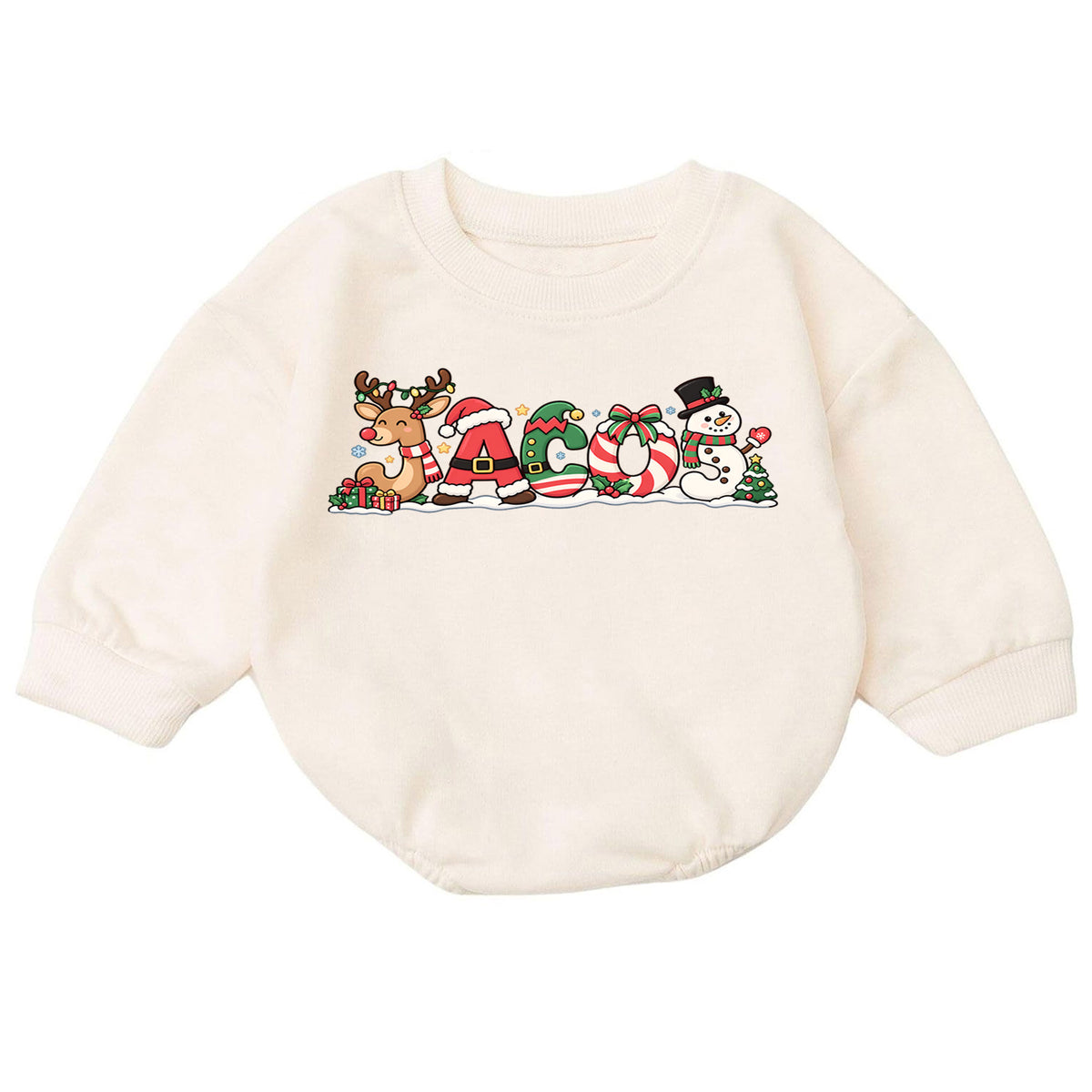 Custom Christmas Name Baby Romper, Personalized Reindeer Santa Letter Design, 1st Christmas Romper, 1st Birthday Outfit Gift — product view 7