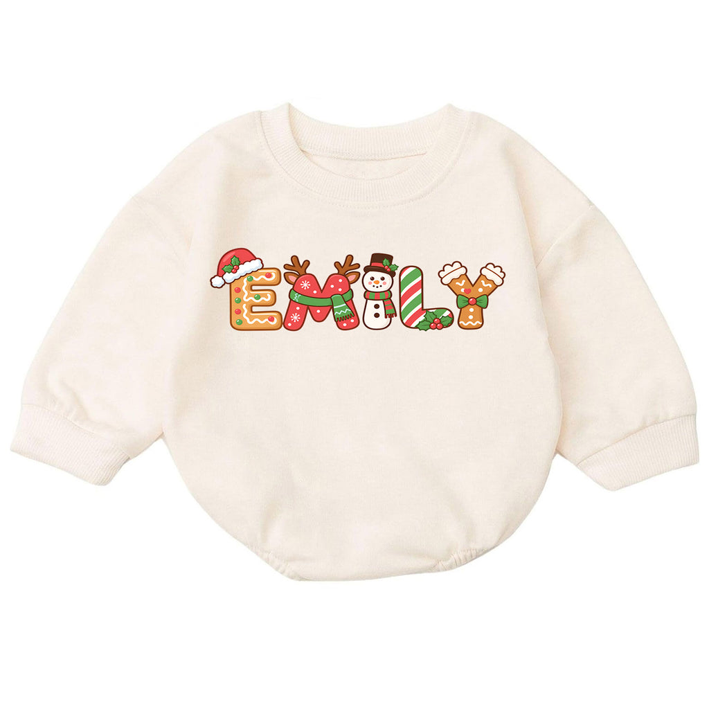 Personalized Christmas Name Baby Romper, Custom Holiday Letter Design, 1st Christmas Outfit, My First Birthday Gift for Baby Baby — product view 7