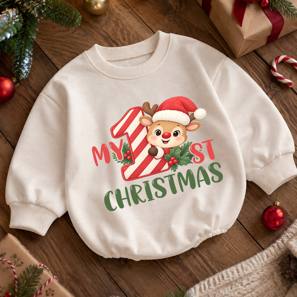 My 1st Christmas Reindeer Romper, Baby First Holiday Romper, Toddler Christmas Outfit, Cute Reindeer Baby Christmas Gift — product view 5