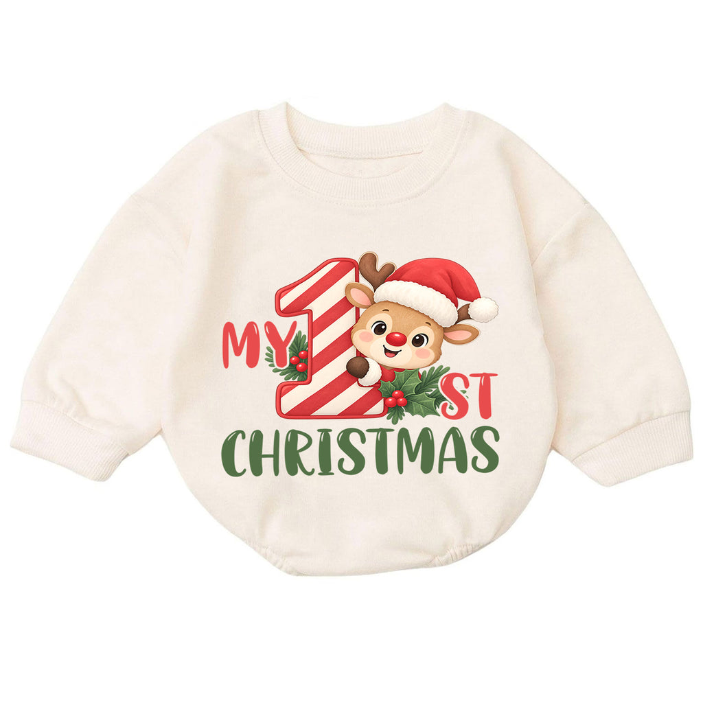 My 1st Christmas Reindeer Romper, Baby First Holiday Romper, Toddler Christmas Outfit, Cute Reindeer Baby Christmas Gift — product view 7