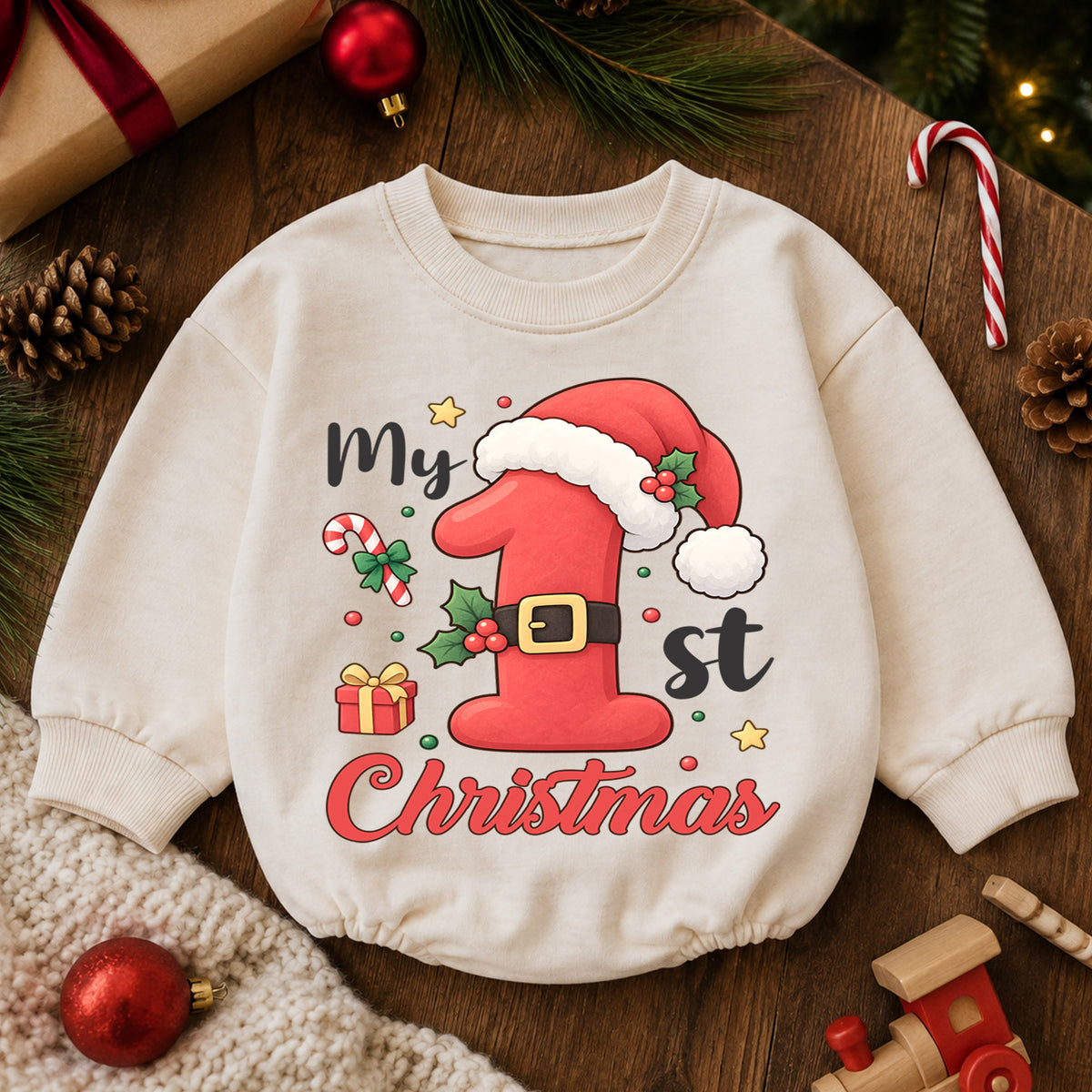 My 1st Christmas Baby Romper, Santa Number One Toddler Romper, First Holiday Christmas Outfit, Baby Xmas Romper Gift — product view 6