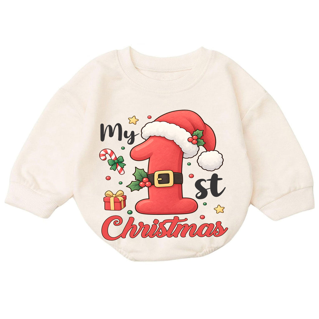 My 1st Christmas Baby Romper, Santa Number One Toddler Romper, First Holiday Christmas Outfit, Baby Xmas Romper Gift — product view 7