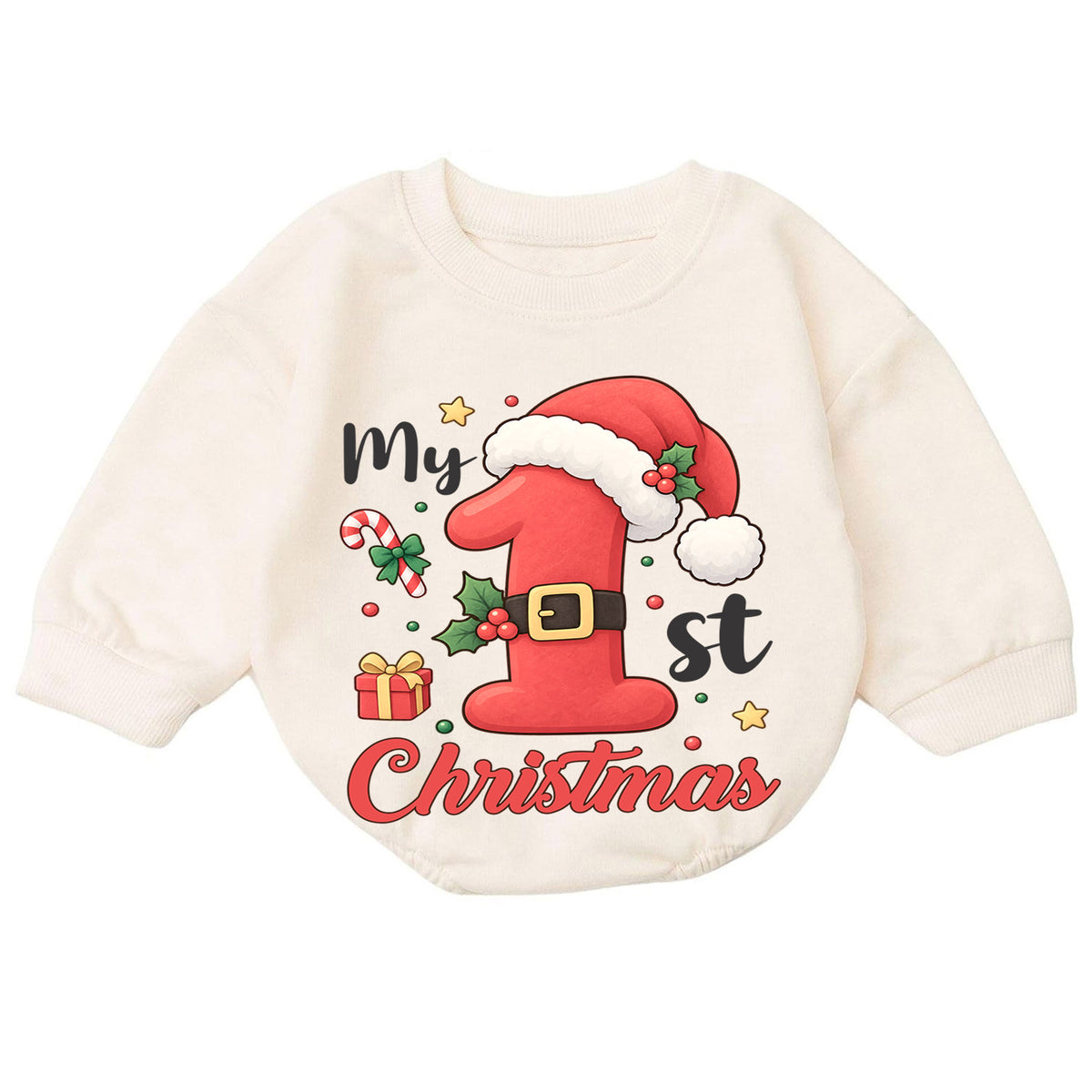 My 1st Christmas Baby Romper, Santa Number One Toddler Romper, First Holiday Christmas Outfit, Baby Xmas Romper Gift — product view 7