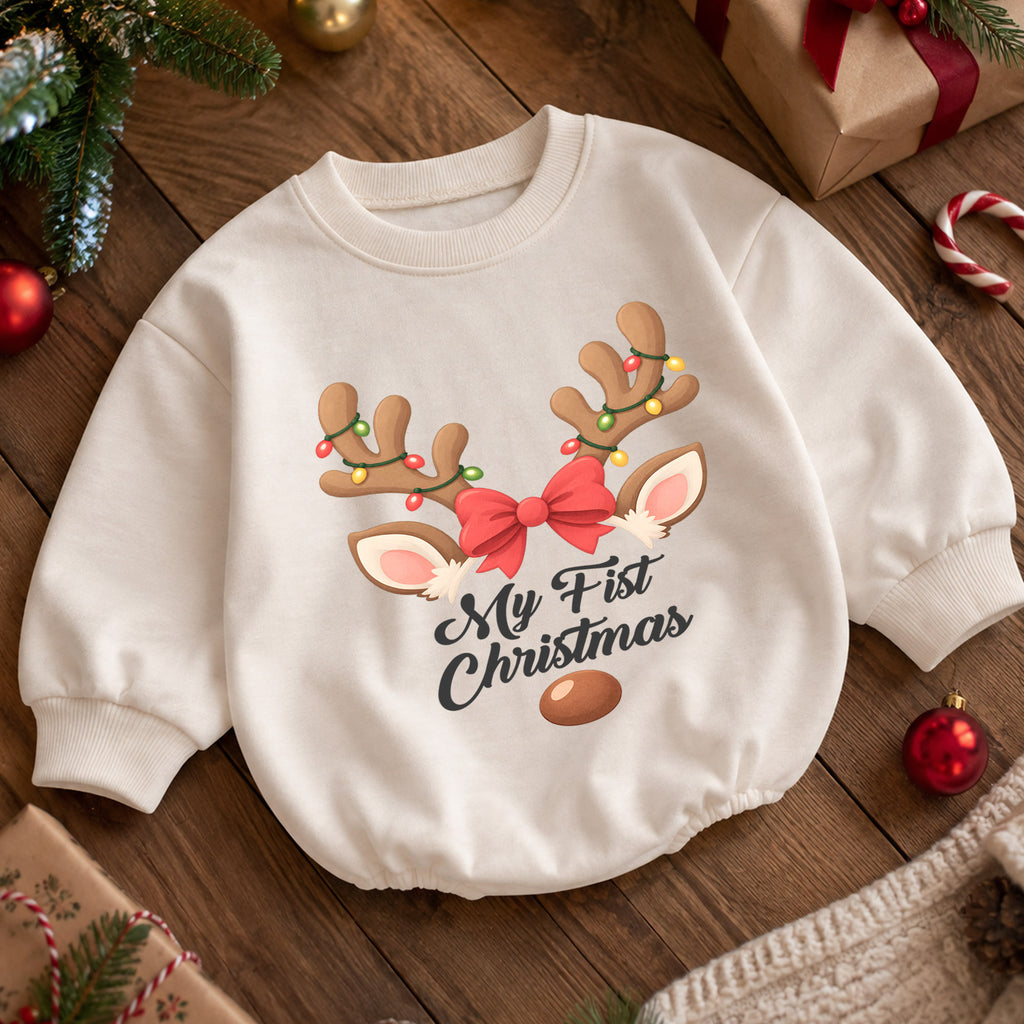 My First Christmas Reindeer Romper, Baby Girl Holiday Outfit, Reindeer 1st Christmas Keepsake, Winter 1st Birthday Gift — product view 5