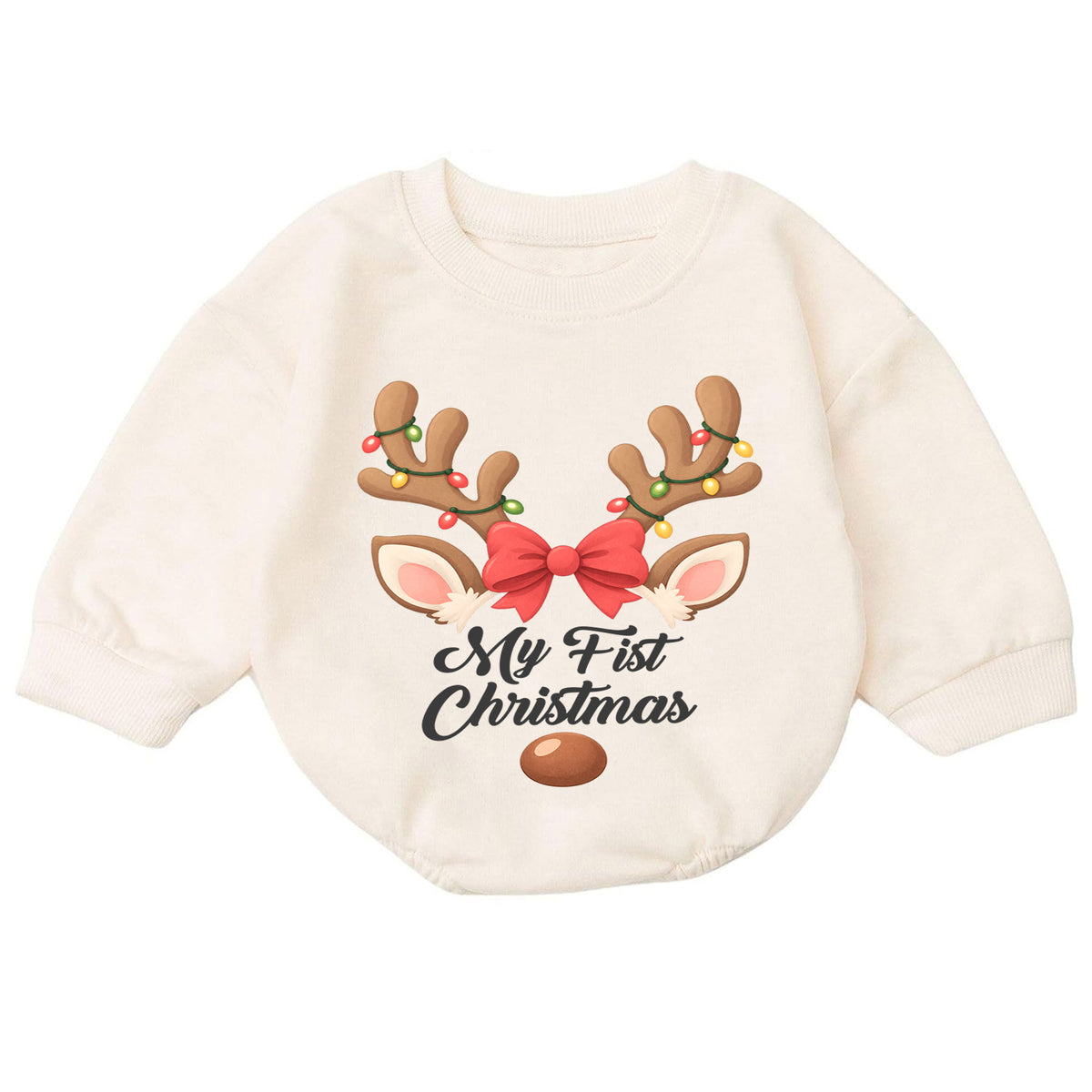 My First Christmas Reindeer Romper, Baby Girl Holiday Outfit, Reindeer 1st Christmas Keepsake, Winter 1st Birthday Gift — product view 7