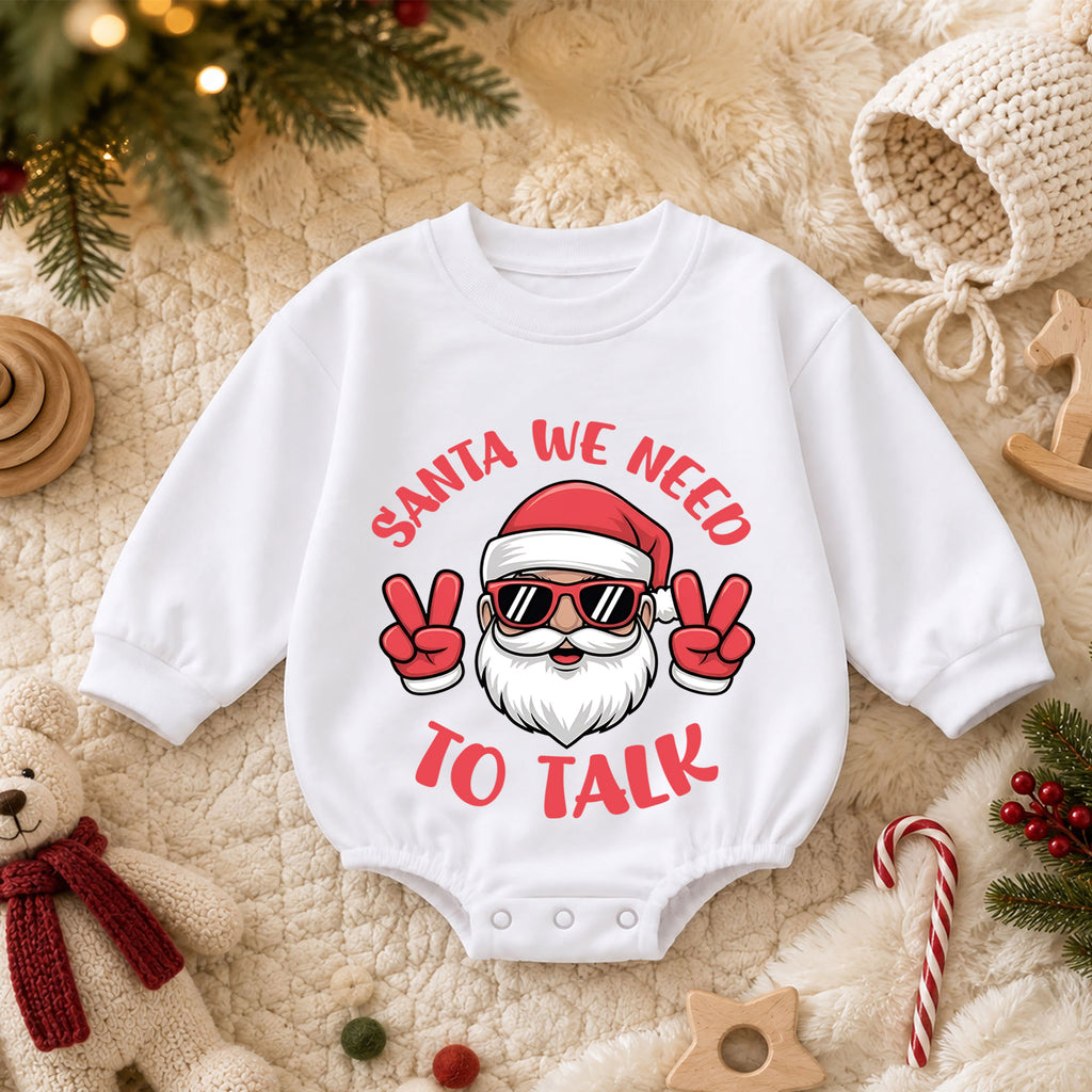 Santa We Need To Talk Romper, Funny Santa Christmas Baby Romper, Toddler Holiday Romper, Cute Christmas Outfit Gift — product view 3
