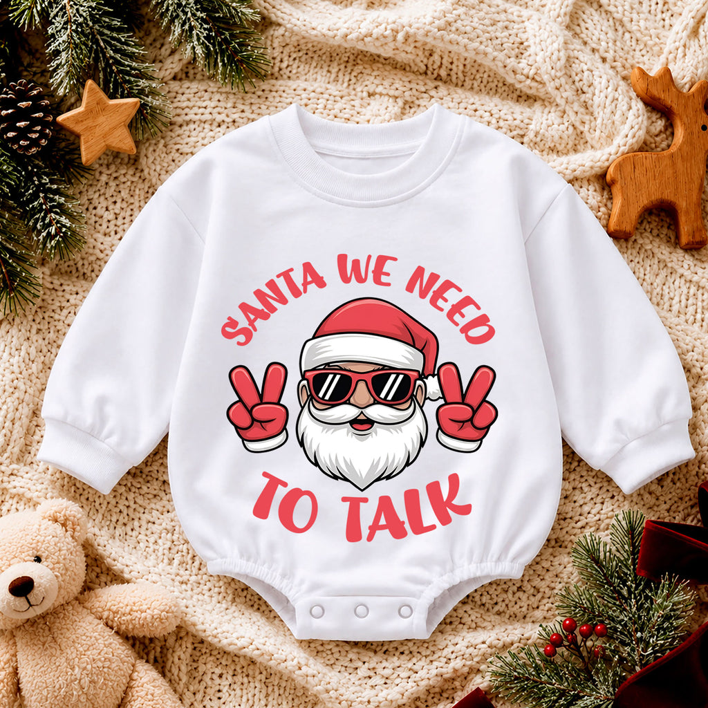 Santa We Need To Talk Romper, Funny Santa Christmas Baby Romper, Toddler Holiday Romper, Cute Christmas Outfit Gift — product view 4