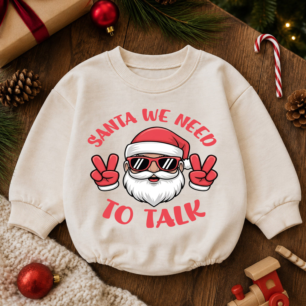 Santa We Need To Talk Romper, Funny Santa Christmas Baby Romper, Toddler Holiday Romper, Cute Christmas Outfit Gift — product view 6