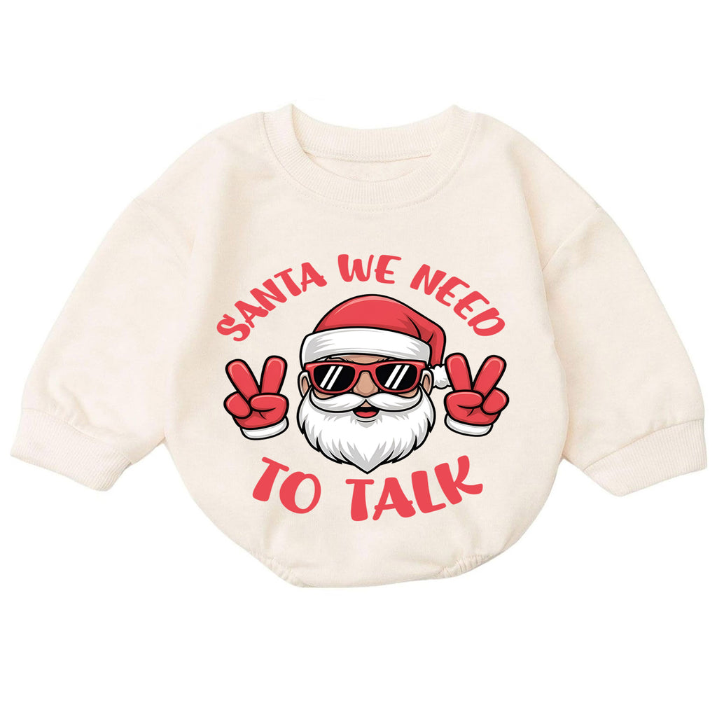 Santa We Need To Talk Romper, Funny Santa Christmas Baby Romper, Toddler Holiday Romper, Cute Christmas Outfit Gift — product view 7