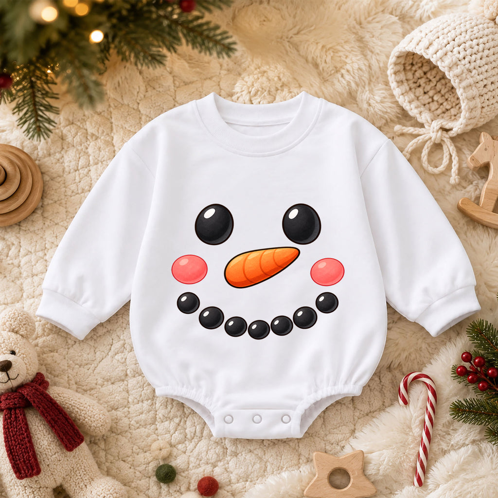Snowman Face Christmas Romper, Cute Snowman Toddler Romper, Baby Winter Holiday Romper, Baby Christmas Outfit, Snow Day Gift — product view 3
