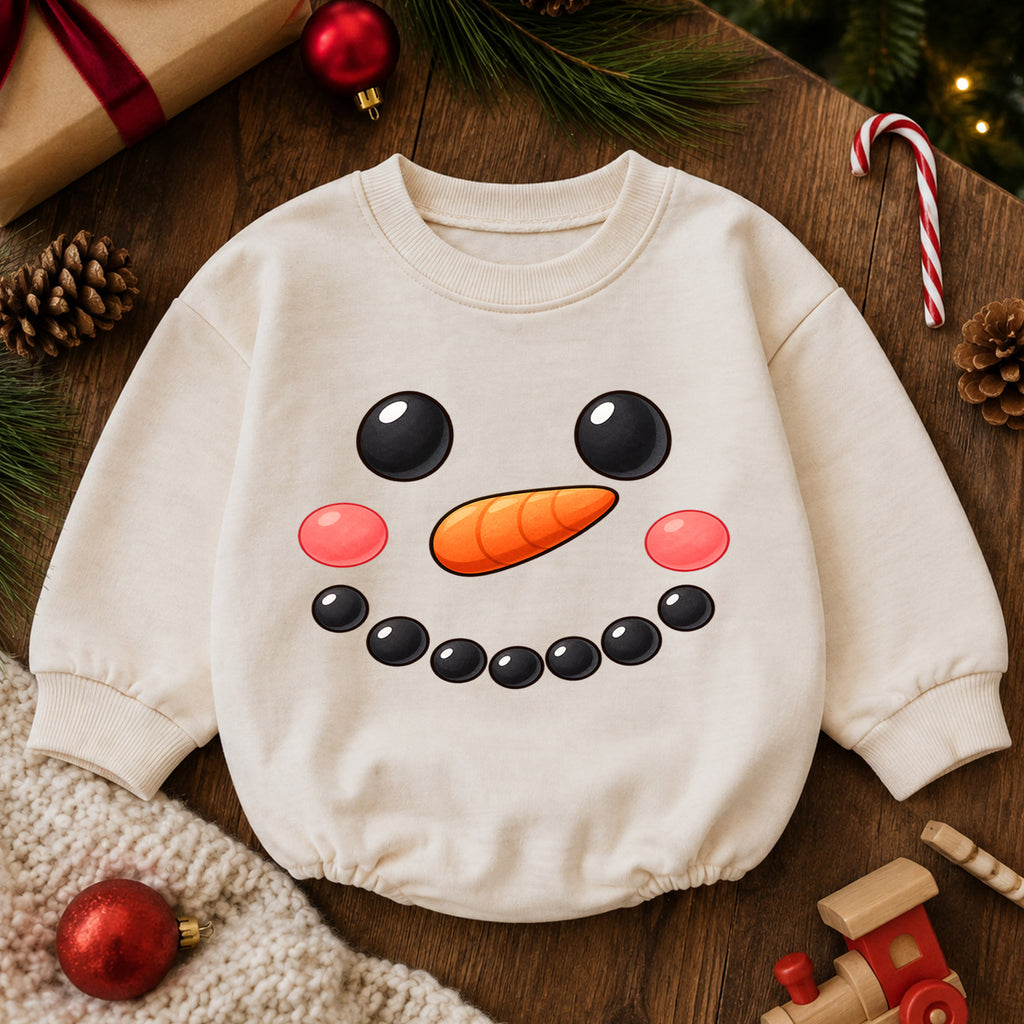 Snowman Face Christmas Romper, Cute Snowman Toddler Romper, Baby Winter Holiday Romper, Baby Christmas Outfit, Snow Day Gift — product view 6