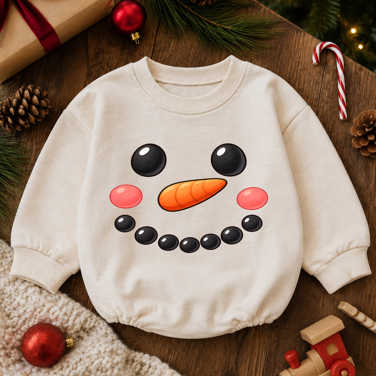 Snowman Face Christmas Romper, Cute Snowman Toddler Romper, Baby Winter Holiday Romper, Baby Christmas Outfit, Snow Day Gift — product view 6