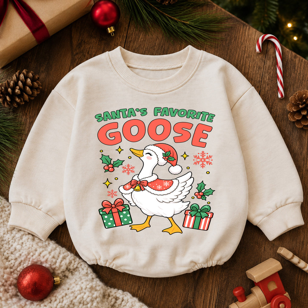 Santa's Favorite Goose Christmas Romper, Funny Goose Baby Holiday Romper, Toddler Christmas Outfit, Cute Xmas Gift for Little Baby — product view 6