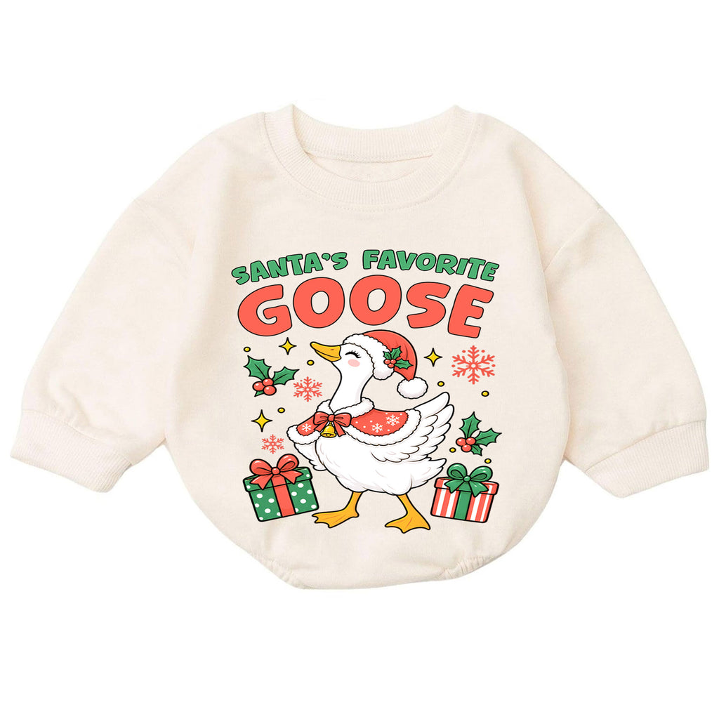 Santa's Favorite Goose Christmas Romper, Funny Goose Baby Holiday Romper, Toddler Christmas Outfit, Cute Xmas Gift for Little Baby — product view 7