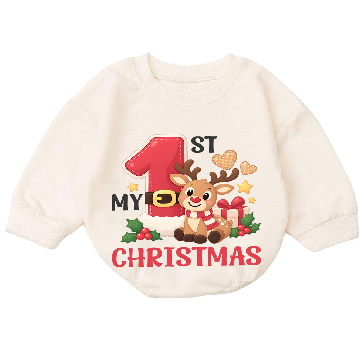 Reindeer My 1st Christmas Baby Romper, Cute Number One Holiday Outfit, Christmas Keepsake for Baby, Winter 1st Birthday Gift — product view 7