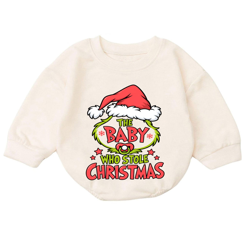 Baby Who Stole Christmas Romper, Funny Baby Holiday Romper, Toddler Christmas Outfit, Cute Baby Xmas Romper, Holiday Gift for Baby — product view 7