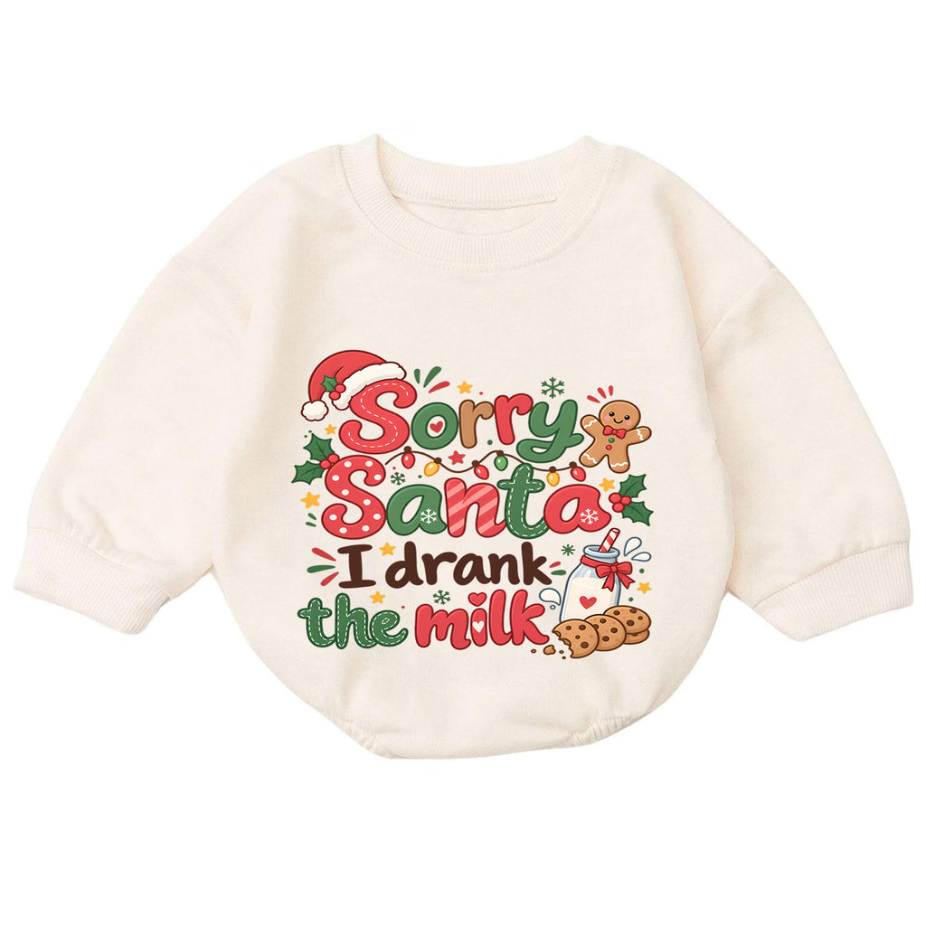 Sorry Santa I Drank the Milk Romper, Funny Baby 1st Christmas Outfit, Milk and Cookies Holiday Romper, 1st Birthday Xmas Gift — product view 7