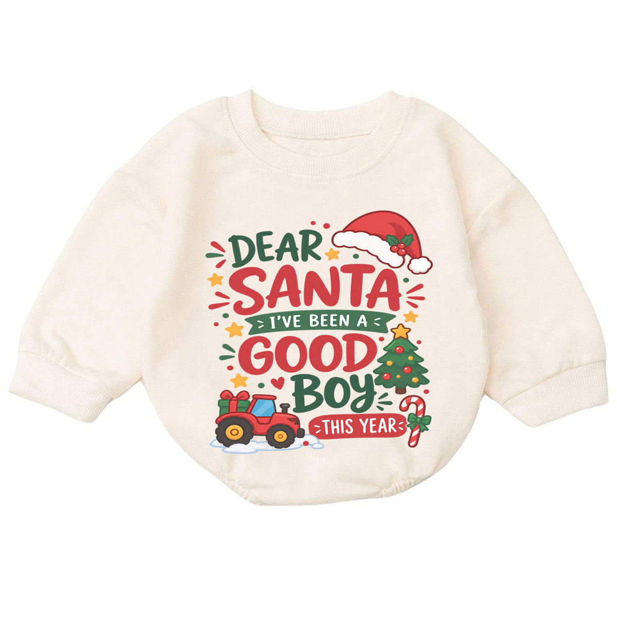 Dear Santa Good Boy Baby Romper, Tractor 1st Christmas Outfit, Farm Christmas Romper, 1st Birthday Holiday Gift for Boys — product view 7