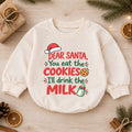 Dear Santa Cookies and Milk Romper, Funny Baby Christmas Romper, Toddler Holiday Outfit, Baby Xmas Romper, Cute Christmas Gift — product view 1