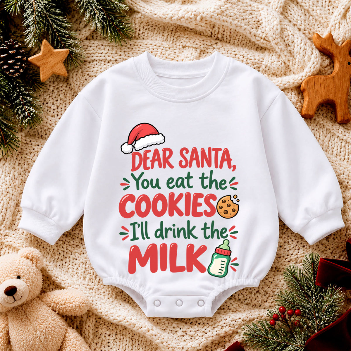 Dear Santa Cookies and Milk Romper, Funny Baby Christmas Romper, Toddler Holiday Outfit, Baby Xmas Romper, Cute Christmas Gift — product view 4