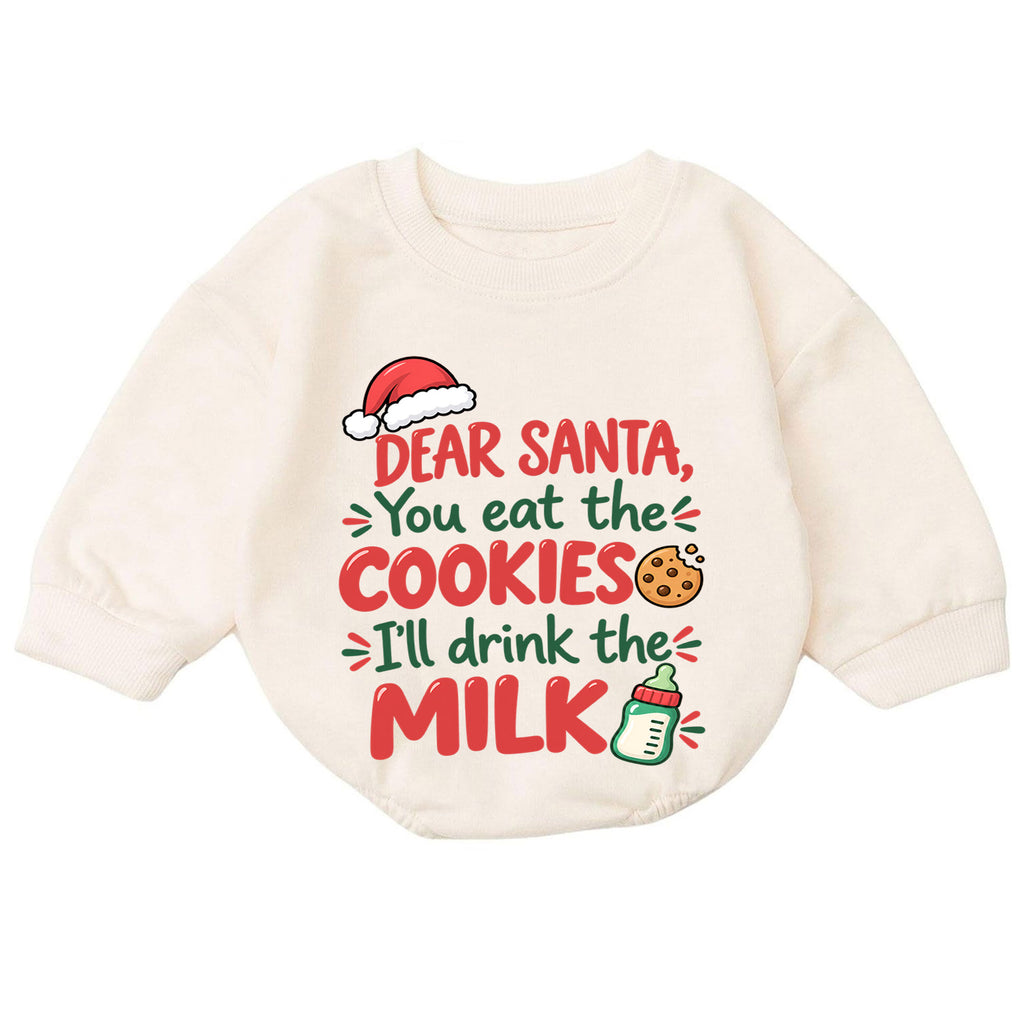 Dear Santa Cookies and Milk Romper, Funny Baby Christmas Romper, Toddler Holiday Outfit, Baby Xmas Romper, Cute Christmas Gift — product view 7