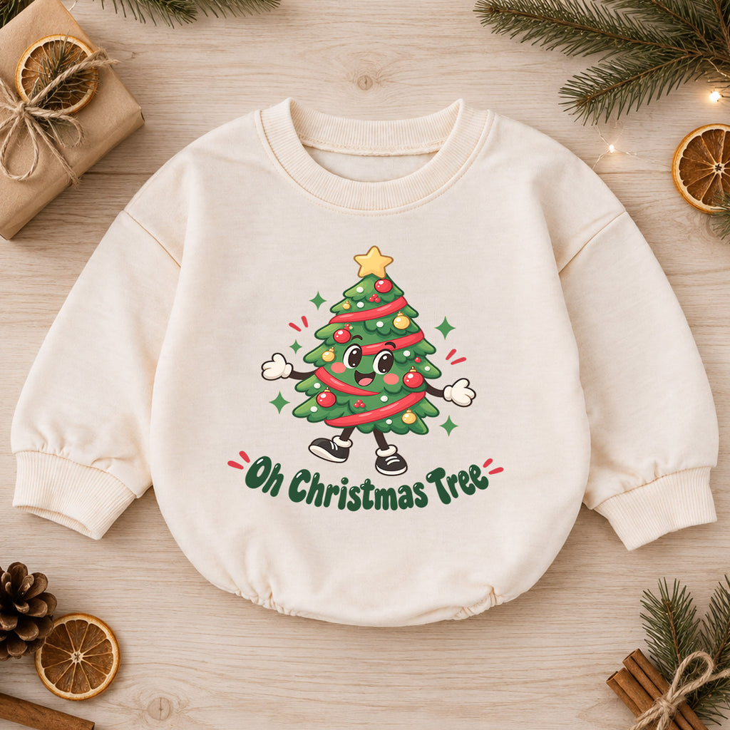 Oh Christmas Tree Baby Romper, Cute Tree 1st Christmas Outfit, Holiday Romper for 1st Birthday, Christmas Photo Gift for Little Baby — product view 1