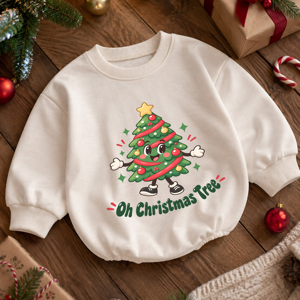 Oh Christmas Tree Baby Romper, Cute Tree 1st Christmas Outfit, Holiday Romper for 1st Birthday, Christmas Photo Gift for Little Baby — product view 5