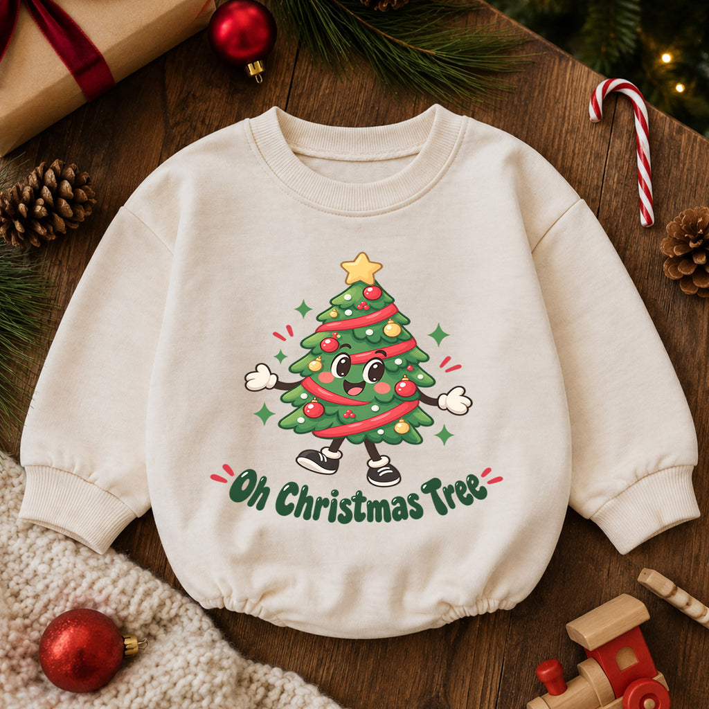 Oh Christmas Tree Baby Romper, Cute Tree 1st Christmas Outfit, Holiday Romper for 1st Birthday, Christmas Photo Gift for Little Baby — product view 6