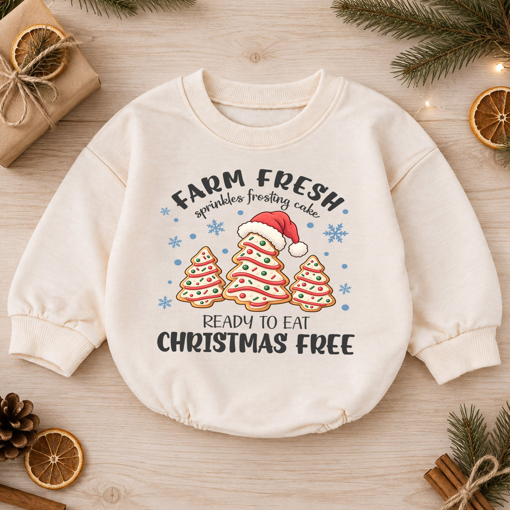 Christmas Cookie Romper, Farm Fresh Christmas Tree Cookies Romper, Baby Holiday Romper, Toddler Xmas Outfit, Cute Baking Gift — product view 1