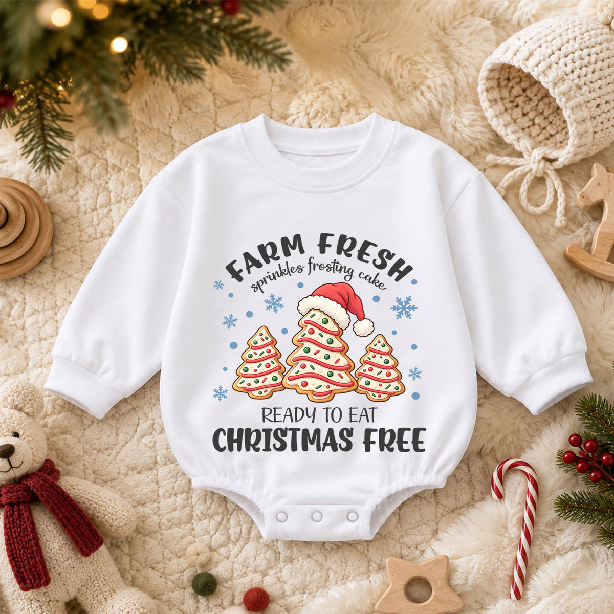 Christmas Cookie Romper, Farm Fresh Christmas Tree Cookies Romper, Baby Holiday Romper, Toddler Xmas Outfit, Cute Baking Gift — product view 3