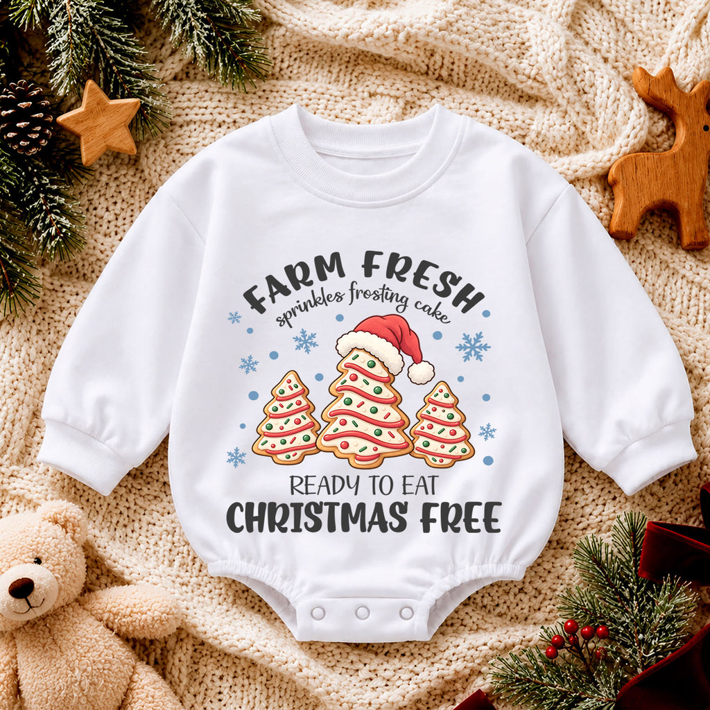Christmas Cookie Romper, Farm Fresh Christmas Tree Cookies Romper, Baby Holiday Romper, Toddler Xmas Outfit, Cute Baking Gift — product view 4