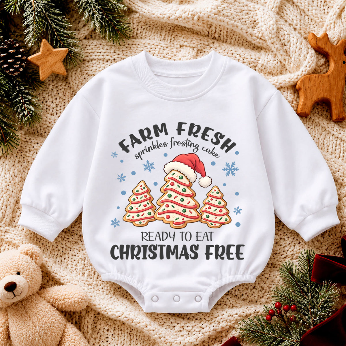 Christmas Cookie Romper, Farm Fresh Christmas Tree Cookies Romper, Baby Holiday Romper, Toddler Xmas Outfit, Cute Baking Gift — product view 4