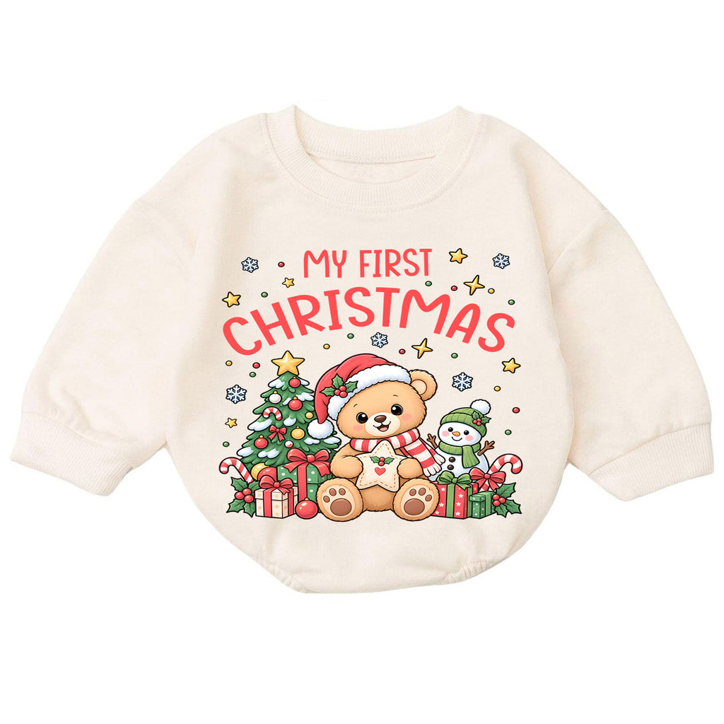 My First Christmas Bear Romper, Cute Teddy Bear Baby Christmas Romper, Toddler Holiday Outfit, 1st Christmas Gift for Little One — product view 7