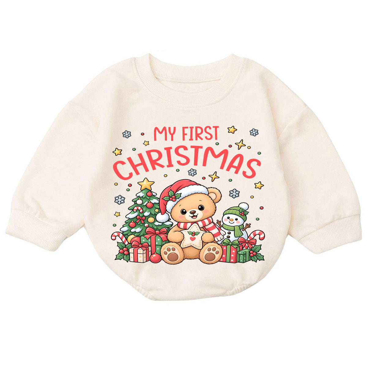 My First Christmas Bear Romper, Cute Teddy Bear Baby Christmas Romper, Toddler Holiday Outfit, 1st Christmas Gift for Little One — product view 7