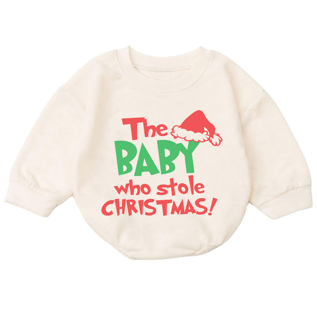 Baby Who Stole Christmas Romper, Funny Baby Christmas Romper, Toddler Holiday Outfit, Cute Baby Xmas Romper, Holiday Gift for Baby — product view 7