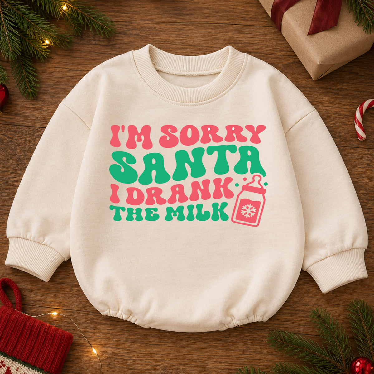 I'm Sorry Santa I Drank the Milk Romper, Funny Baby Christmas Romper, Toddler Holiday Outfit, Cute Baby Xmas Romper, Holiday Gift — product view 2