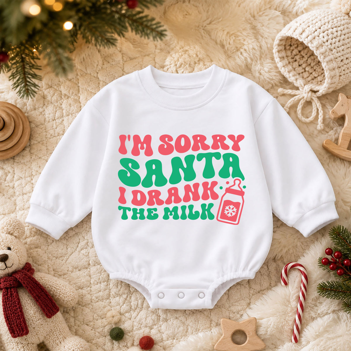I'm Sorry Santa I Drank the Milk Romper, Funny Baby Christmas Romper, Toddler Holiday Outfit, Cute Baby Xmas Romper, Holiday Gift — product view 3